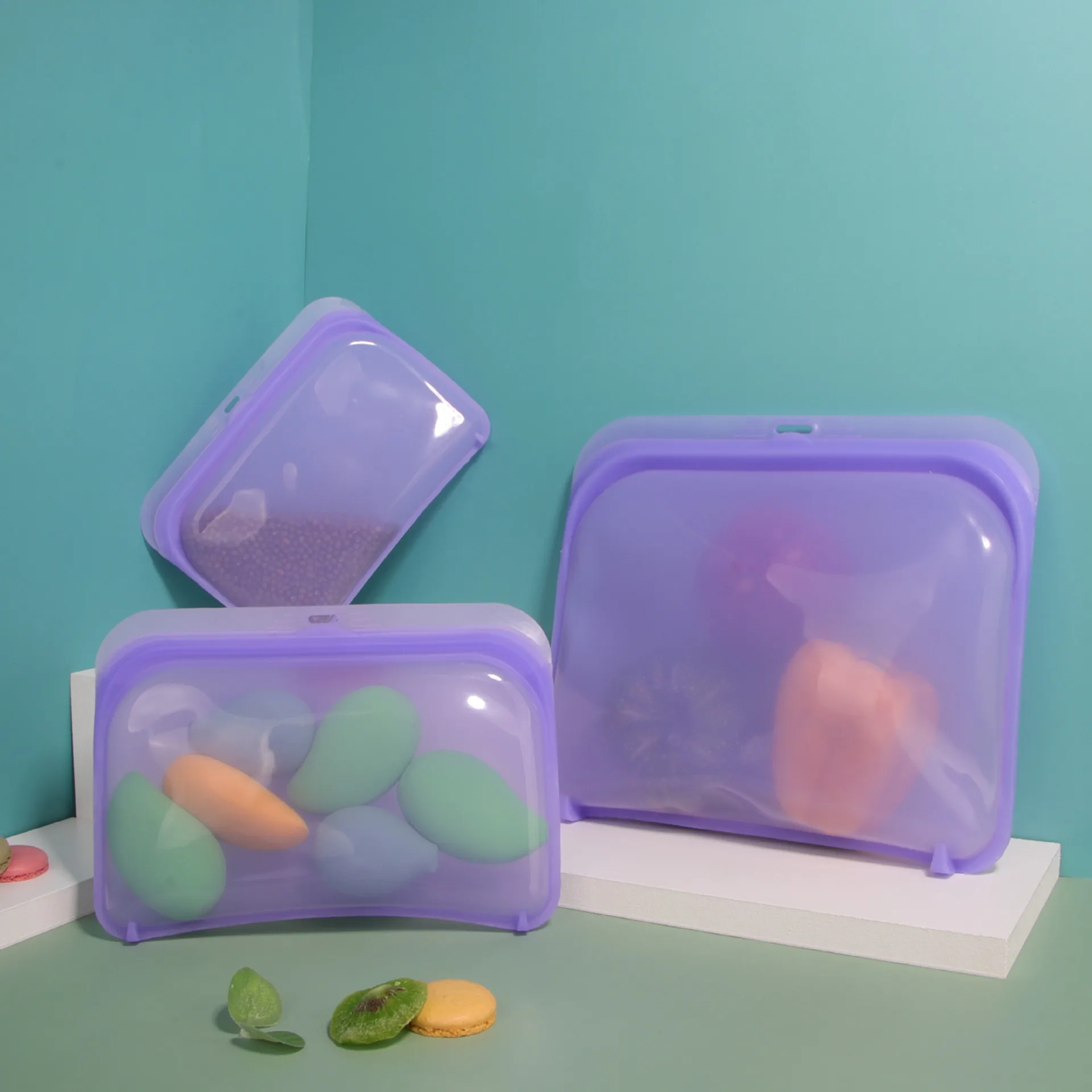 Leak proof silicone food pouch kid snack freezer ziplock bags reusable silicone food storage bag