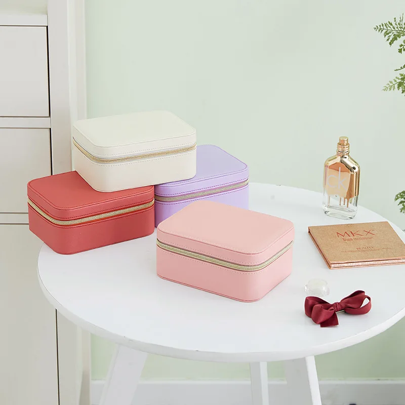 2 Layer Travel Women Jewelry Case Boxes Leather Jewelry Storage Box With Mirror