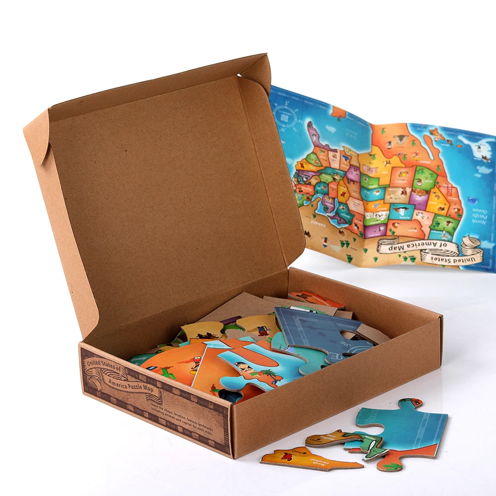 Manufacturer custom high quality puzzle map of USA jigsaw for kids 100 500 1000 pieces recyclable paper cardboard jigsaw puzzles