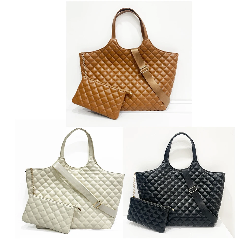 PU Quilted Tote Bag Large Oversize Shoulder Bag Luxury Leather Handbag for Ladies