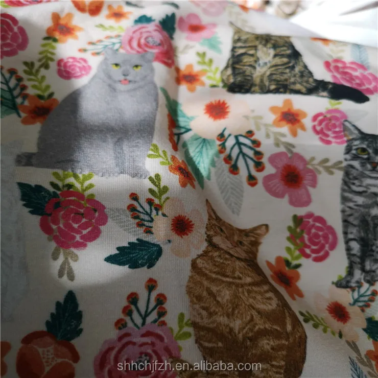 Custom Animal Print Organic Cotton Fabric For Baby Clothes Cute Cats Printed Cotton Fabric Dog Printed Fabric