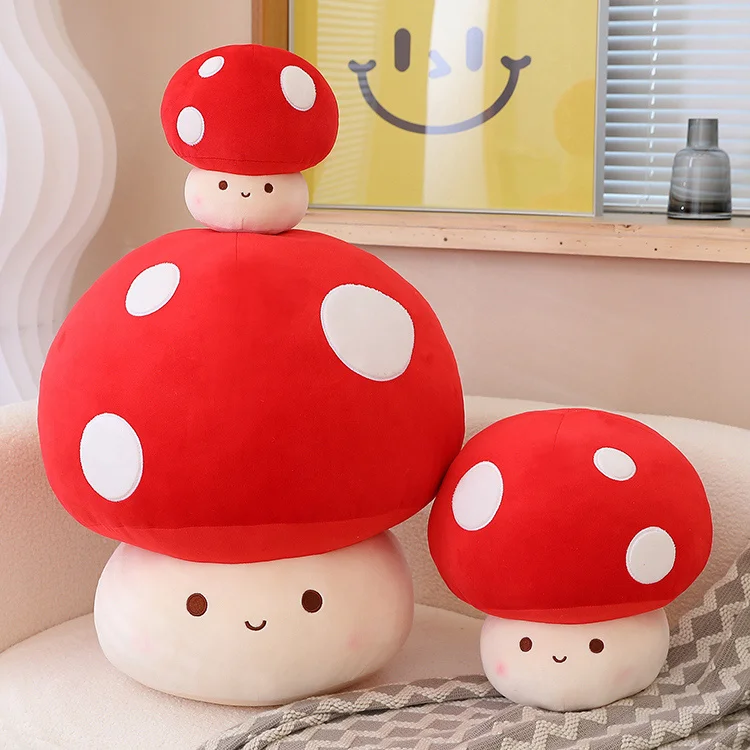Stuffed Red Plush Mushroom Throw Pillow Cushion 3D Soft Stuffed Pillow Toy Gift For Kids Plush Mushroom Doll