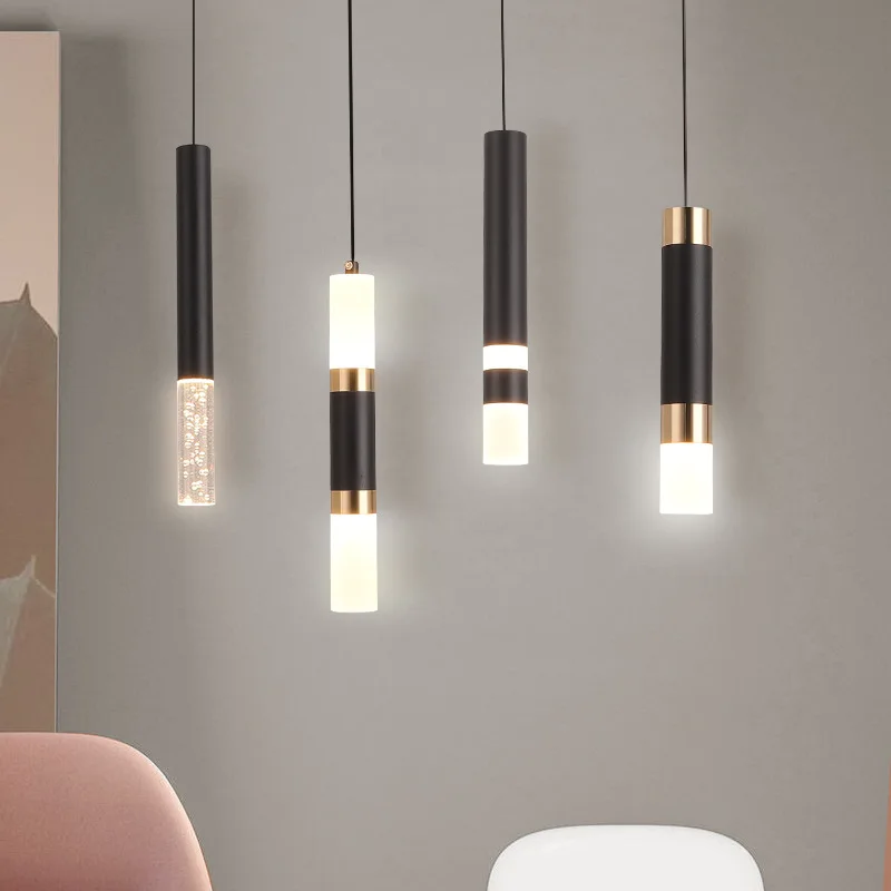 Modern minimalist black and gold bedroom bedside chandelier living room backdrop light long line of small pendant lamp