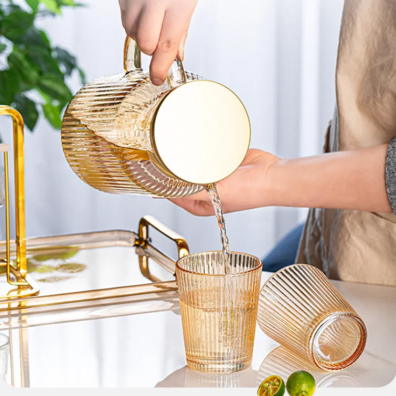 Прямые продажи с завода большая емкость ребристый стеклянный кувшин для воды крышкой и ручкой