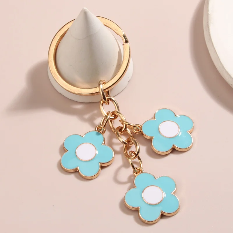 Cute Enamel Keychain Colorful Sakura Flower Key Ring Sweet Key Chains For Women Girls Handbag Accessories DIY Jewelry Gifts