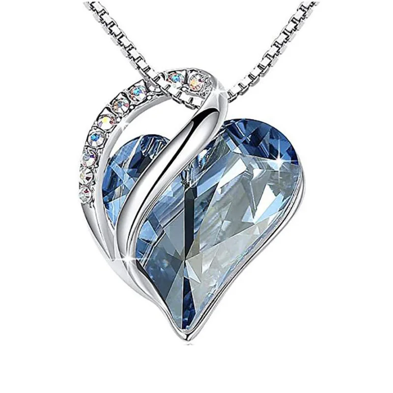Trendy Ocean Heart Crystal Rhinestone 12 Months Clavicle Chain Dainty Luxury Ladies Gift Pendant Necklace