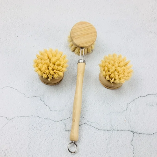 Natural Bamboo Handle Pot Cleaner Dish Brush with replacement head