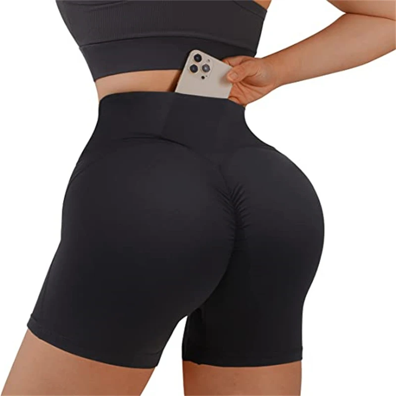 V-Shaped High Waist Hip Lifting Yoga Shorts Women Summer Pink Workout Sports Shorts For Gym Training Scrunch Butt Biker Shorts