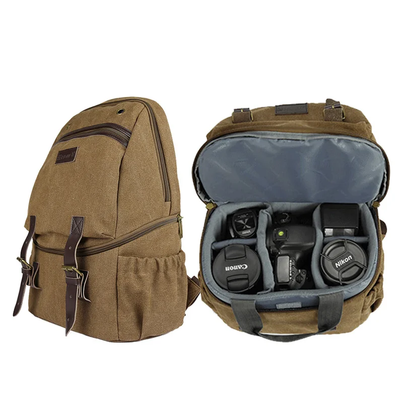 Professional canvas dslr camera bag Waterproof Digital Gear camera backpack multi space camera/video bags