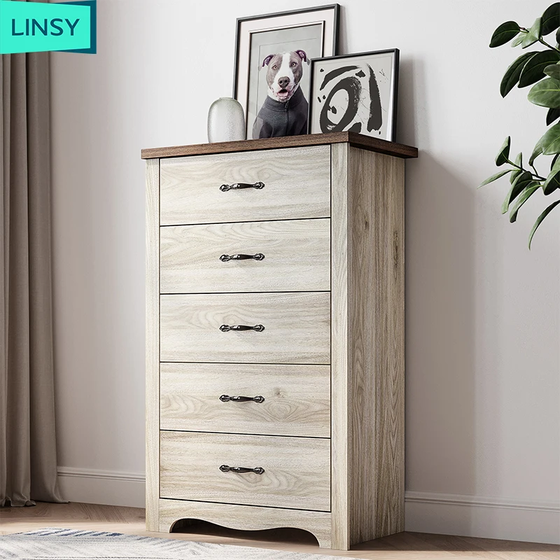 Linsy Factory Direct Price 5 Drawer Living Room Cabinet Wooden Drawer Storage Bucket Cabinet
