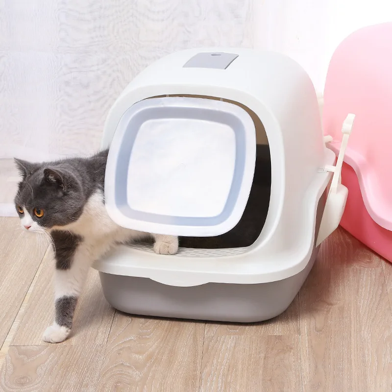 New Design Cat Clean Up Products Plastic Large Space All Closed Cat Toilet Luxury Cat Litter Box Sandbox With Shovel