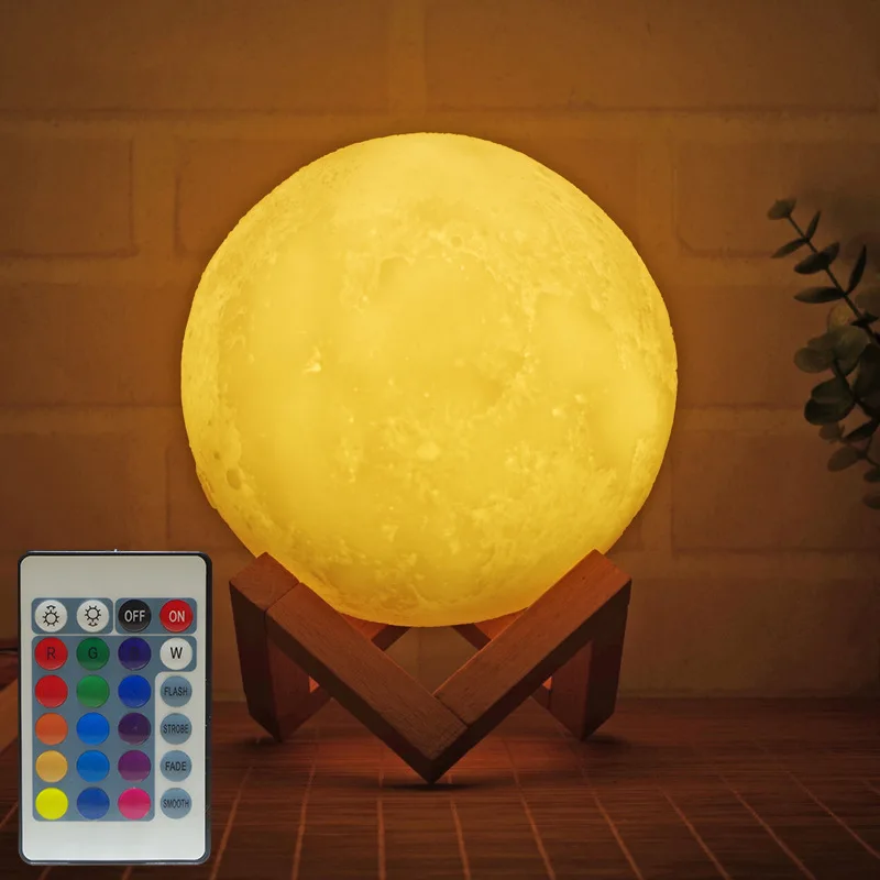 
New 3D Moon Lamp 16 Colors Moon Touch Light With Remote Control USB Rechargeable LED Night Light For Home Decoration 