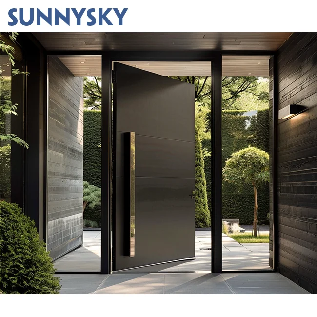 Новый внешний дизайн Sunnysky, роскошные легкие металлические двери из нержавеющей стали, поворотные входные двери для дома, современные