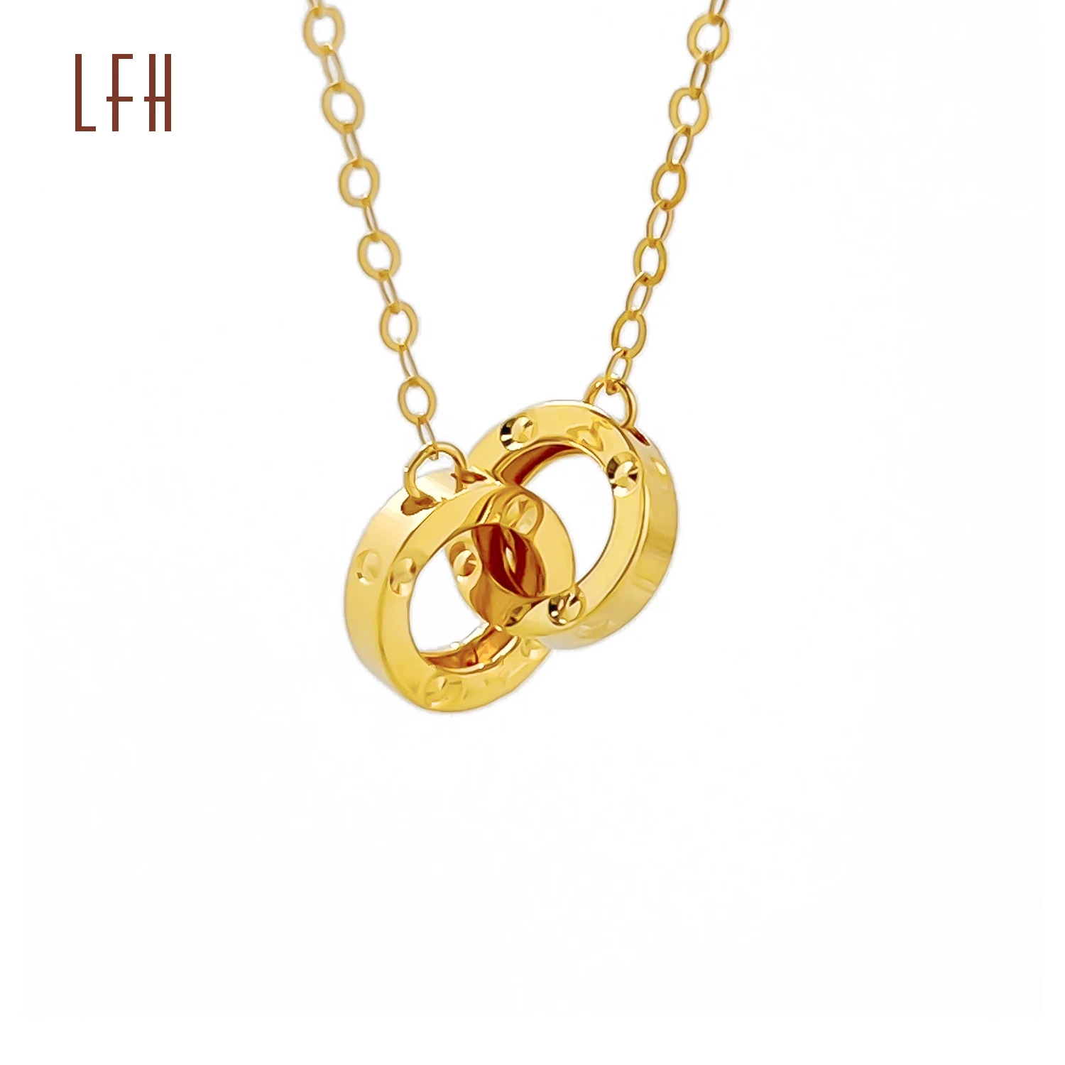 Wholesale Ring to Ring 18k Gold Pure Necklace Women Necklace 18k Gold Real Two Ring Lady Necklace