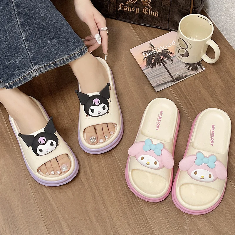 ML Wholesale Sanrioed Slippers Women Indoor Cool Comfy Slides Fashion Kulomi Home Summer Cute Slippers Thick Sole Sandals