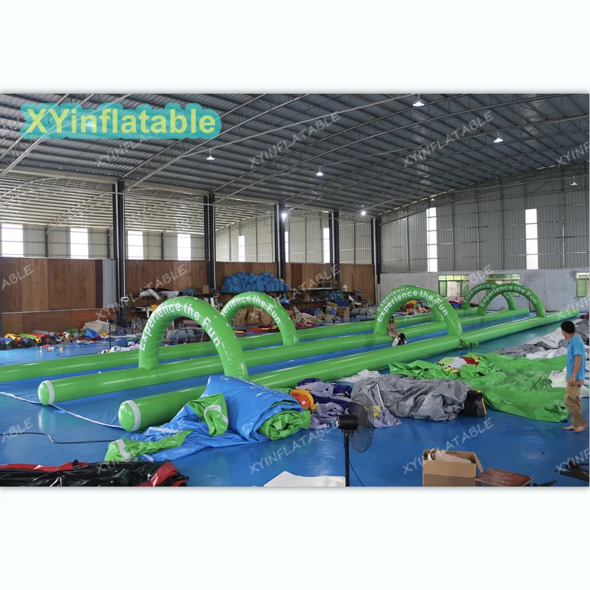 Customized double lane inflatable slip n slide 1000ft inflatable water slip slide with arch