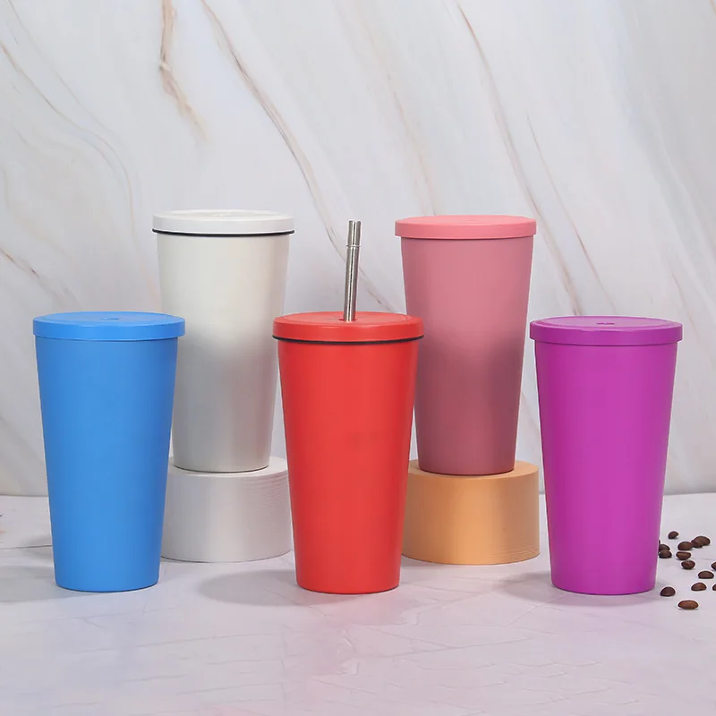 Hot sale 500/750ml Insulation Thermos  coffee Mug Double Wall  Stainless Steel  Milk tea Boba Tumbler with Lid and Straw