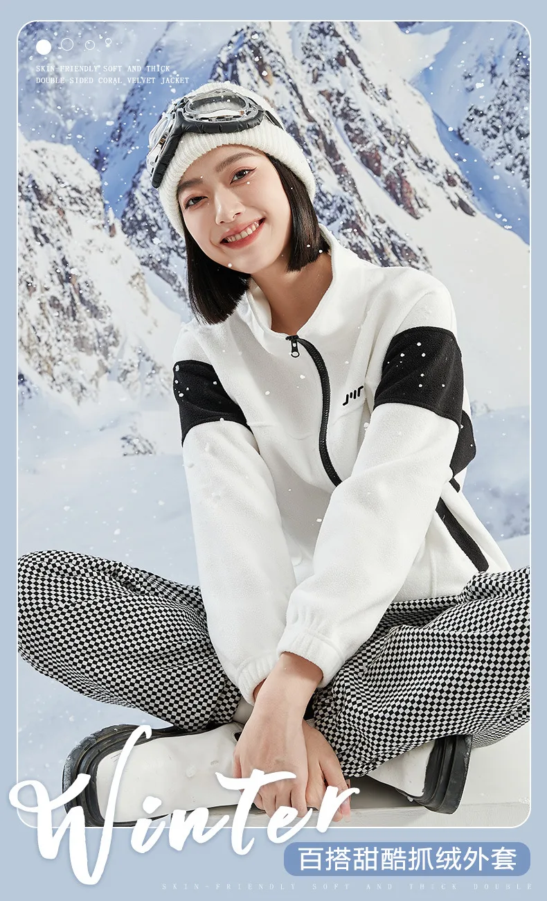 2024Activewear Autumn and winter sports coat with fleece thickened double-sided hardshell zipper Long-sleeves Jacket woman