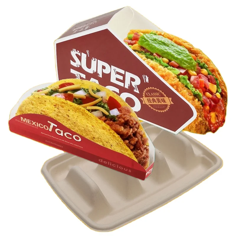 Custom Mexico Taco Box Logo Paper Food Trays To Go Biodegradable Take Away Disposable Paper Tacos Takeaway Food Boxes