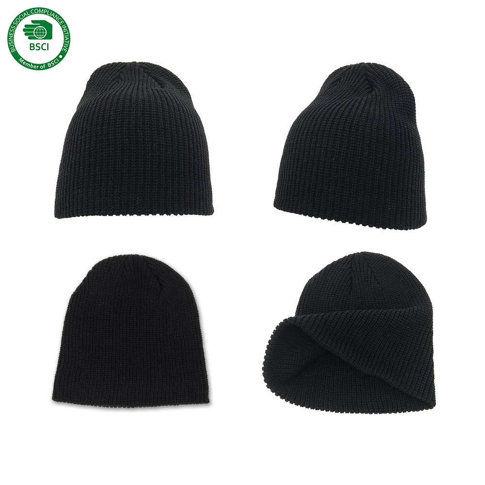 Autumn Winter unisex acrylic Knit Cuff Beanie hat Roll-Up Edge Skull Cap Fisherman beanies for women men
