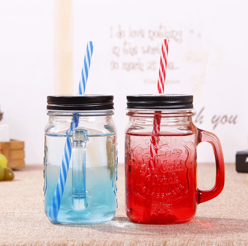350ml Iced Coffee Tea Smoothie Mason Jar with Handle Metal Lid