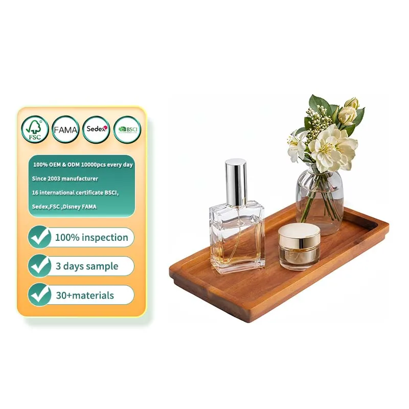 Natural wooden bathroom tray for cosmetics perfume Advanced wooden tray for bathroom