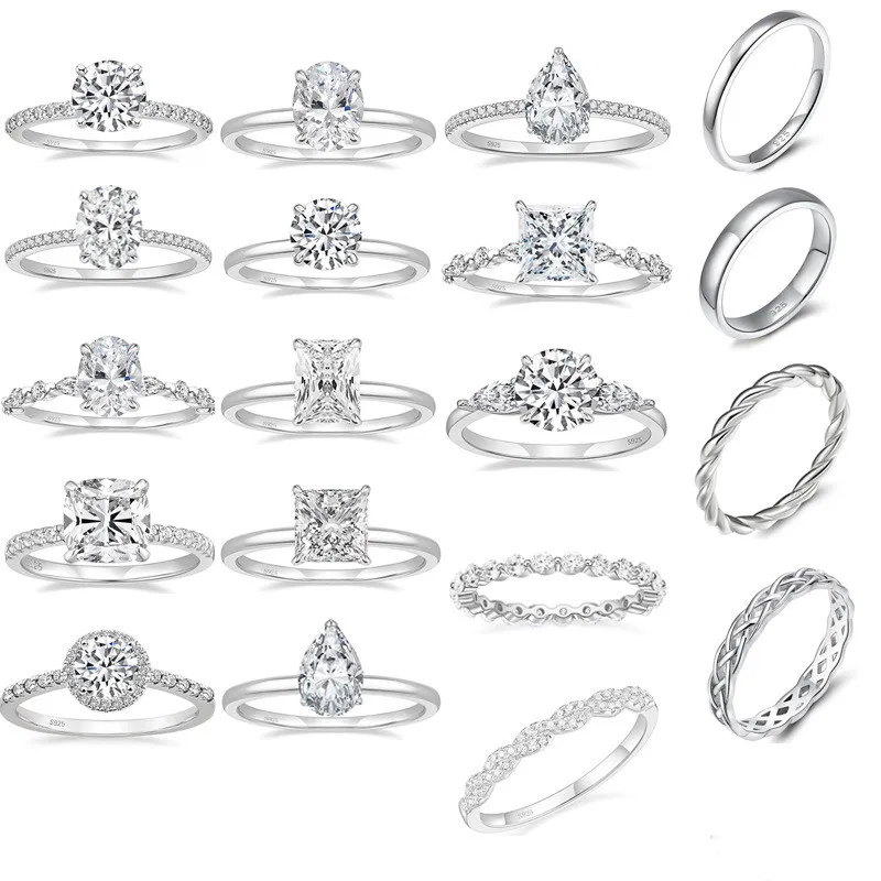 Luxury S925 Silver Environmentally Friendly Plating 5a Cubic Zirconia Flash Diamond Engagement Stacking Wedding Ring Women