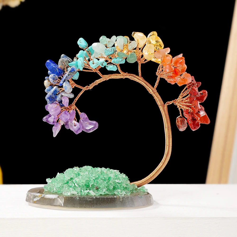 Natural crystal gravels seven chakra stone phoenix tail tree money tree healing desktop decoration