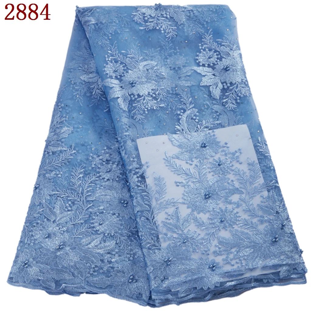 2884 African Lace Fabric 2022 Cheap Mesh Tulle Lace Hign Quality Nigerian Women Dress French Bead Tulle Lace For Party Sewing