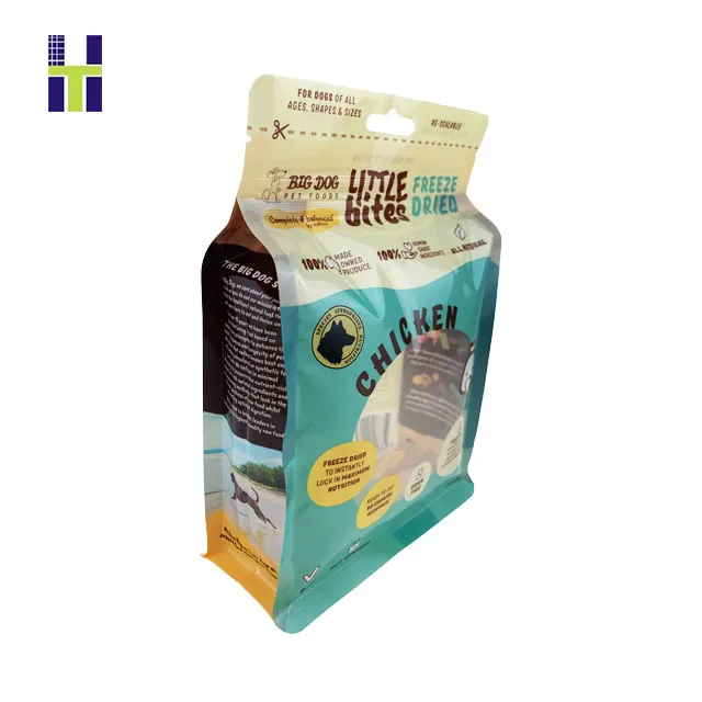 Custom Printing Resealable flat bottom pet food packing pouch dog cat treats snack dry food pet feed packaging bag with zipper