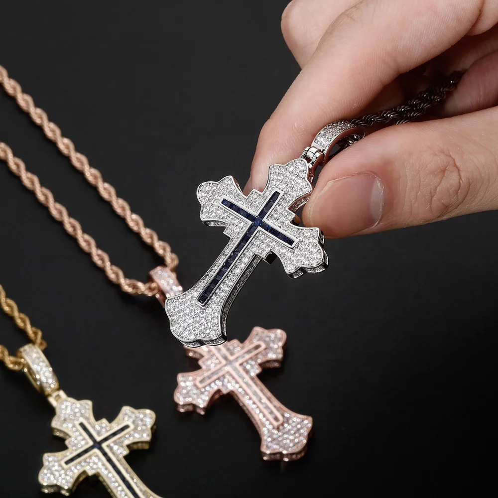 Mister Jewelry Luxury Iced Out Baguette Jesus Cross Statue Charm Pendant Necklace