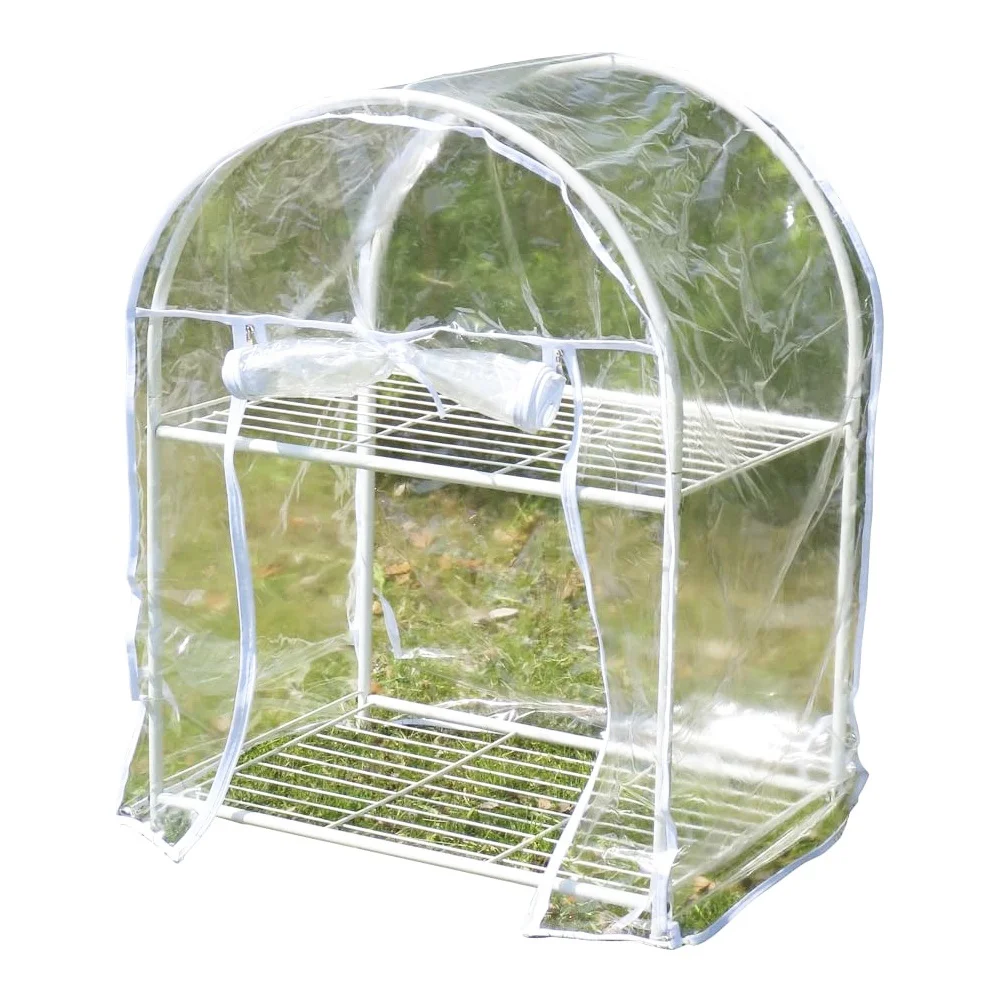 Garden Small Vinyl House 2 Tier White 1 Greenhouse Easy Assembly Width 68 X Depth 47 X Height/90 cm