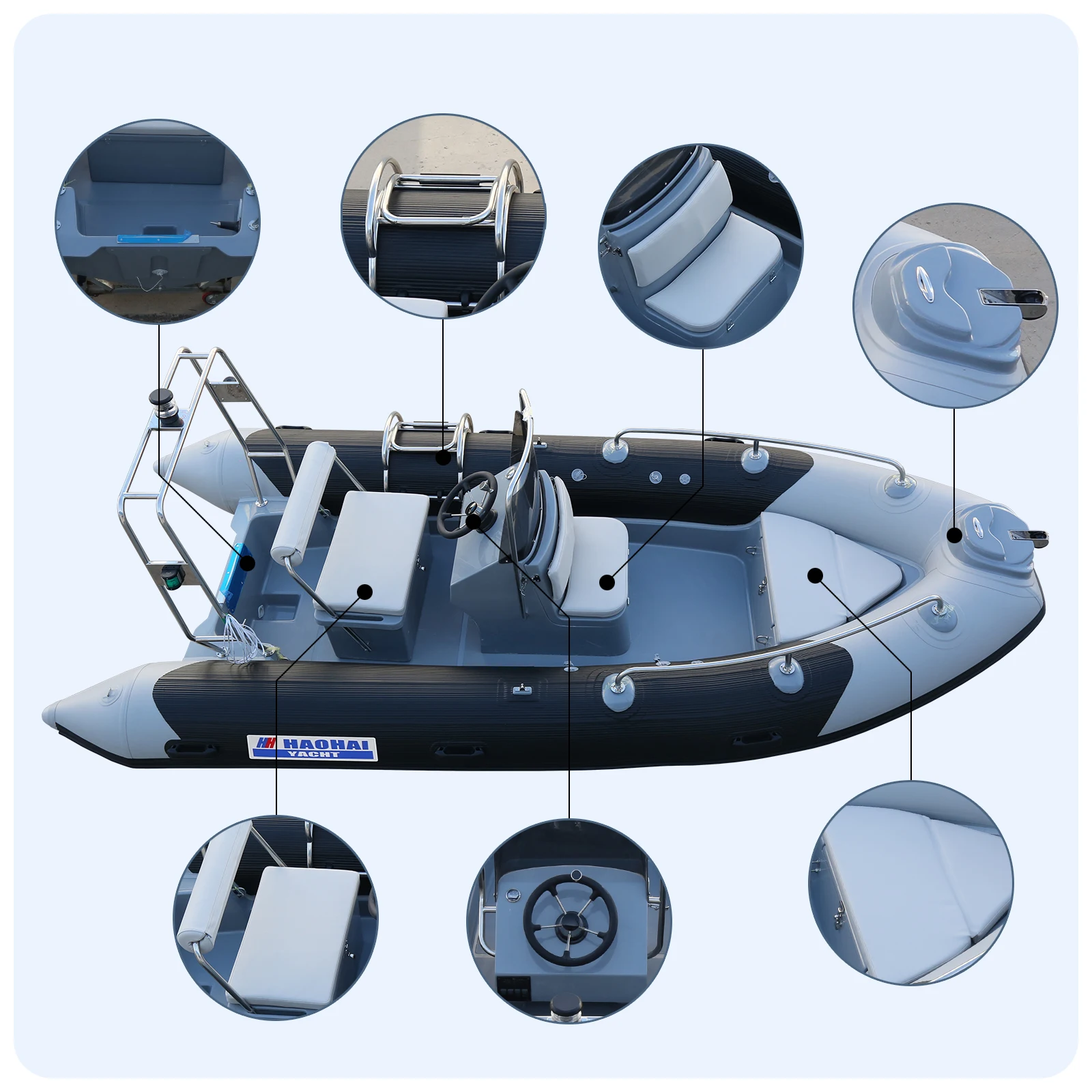 Luxury Ce Rowing Yacht Rib Fishing Kayak and Drifting Speed Vessel Jet Sailing Rib Boat with Motor Pontoon Raft