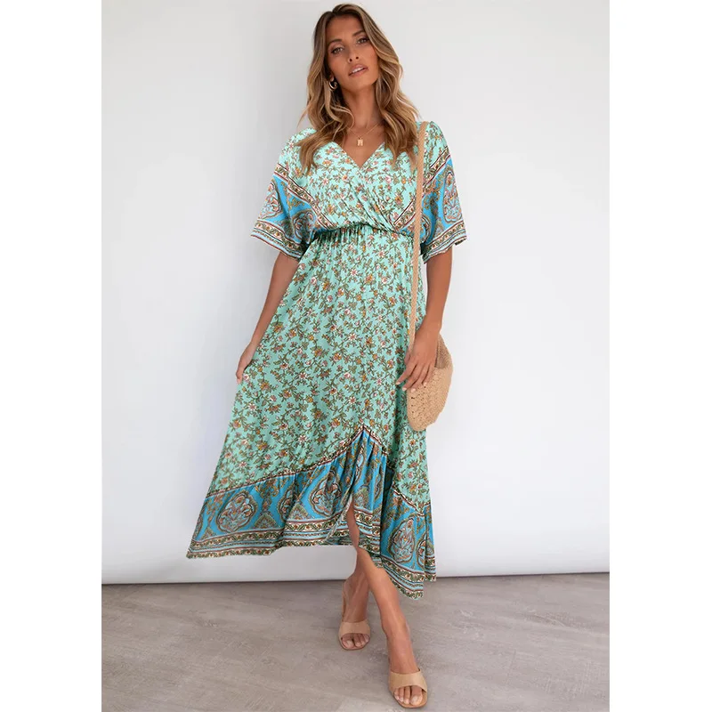 China Supplier 2021 Qualiti Women Sun Clothing Summer Loose Casual Long Girls Maxi Boho Floral Dress