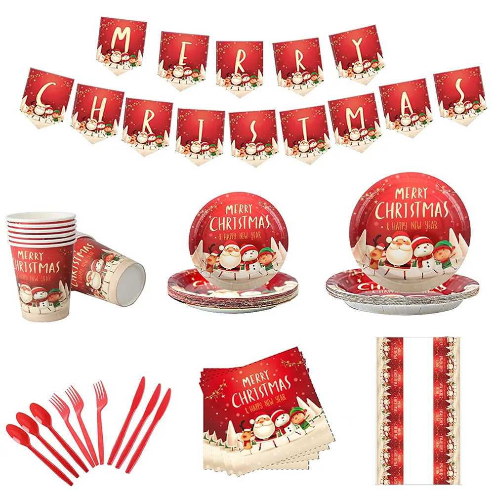 2022 Christmas and New Year theme party disposable tableware pull flag decoration tableware set