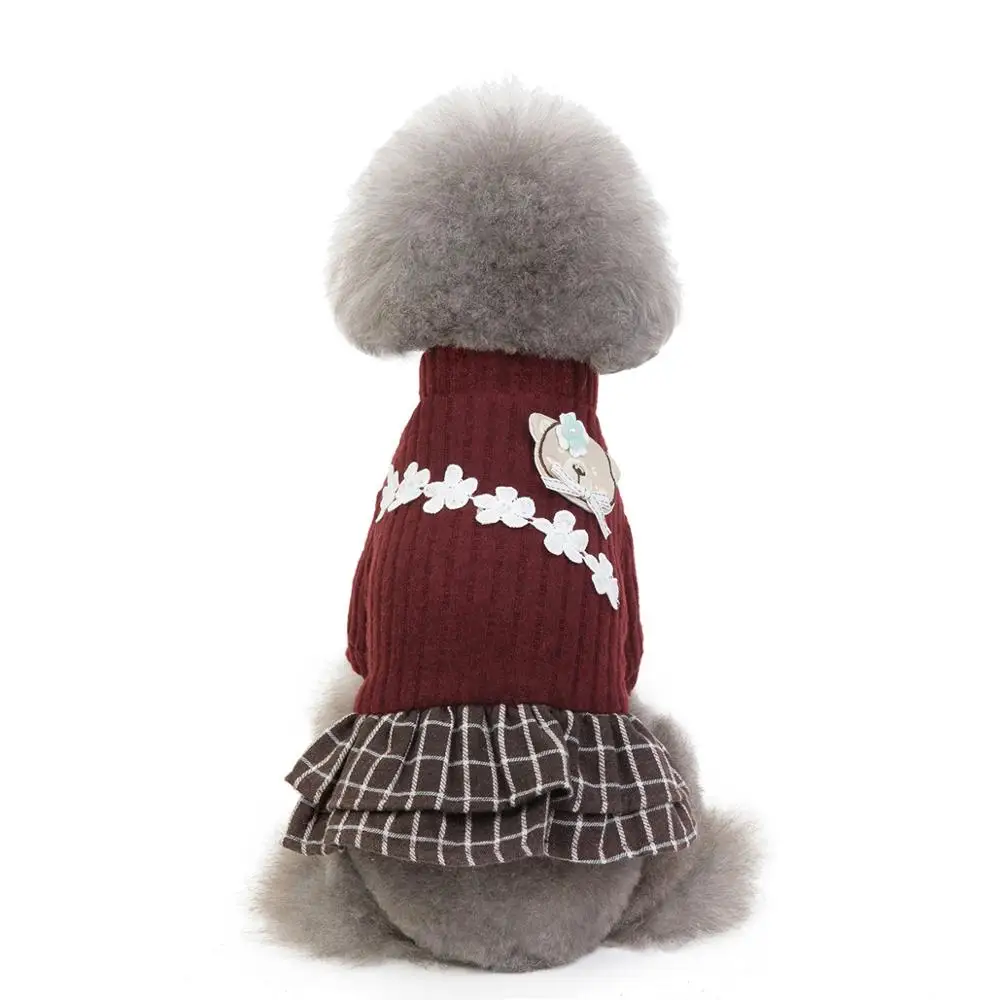Cute Bear And Flower Pattern Dog Winter Dress Warm Clothes For Small Dogs