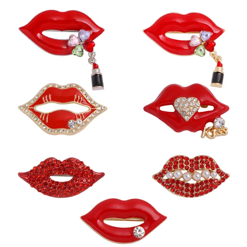 Hot Sale Sexy Red Lips Brooch Seduction Temperament High-Grade Clothing Women Small Suit Full Dress Pin