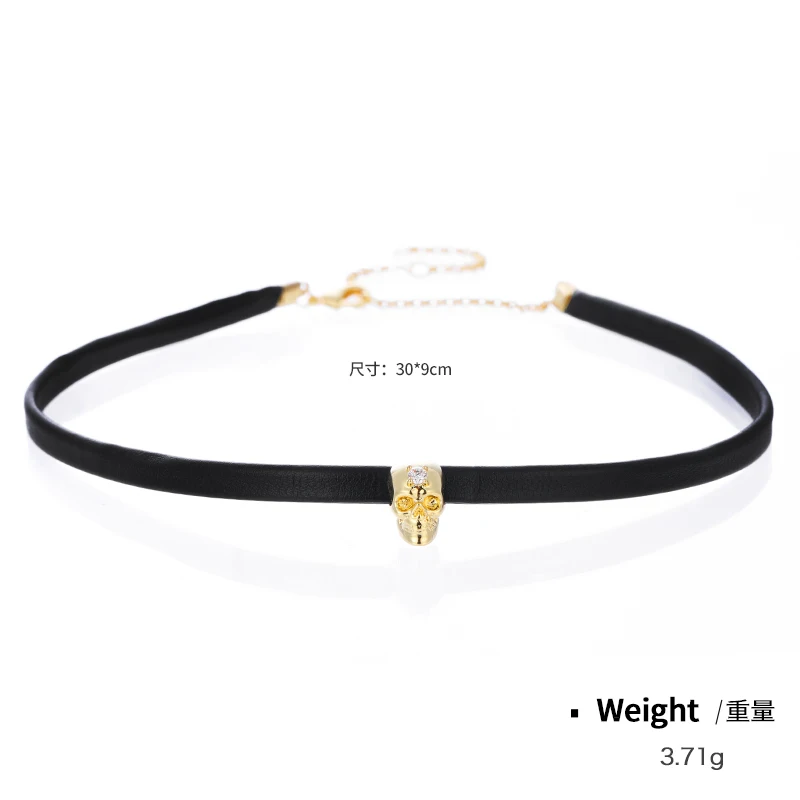 High Quality Women Punk Jewelry zircon Beaded Halloween Skull Bracelet Leather Chocker Pu Leather Necklace