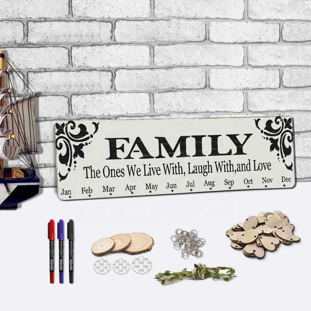 День рождения Семейный календарь юбилей деревянной стене висит доска для украшения дома, Настенный декор