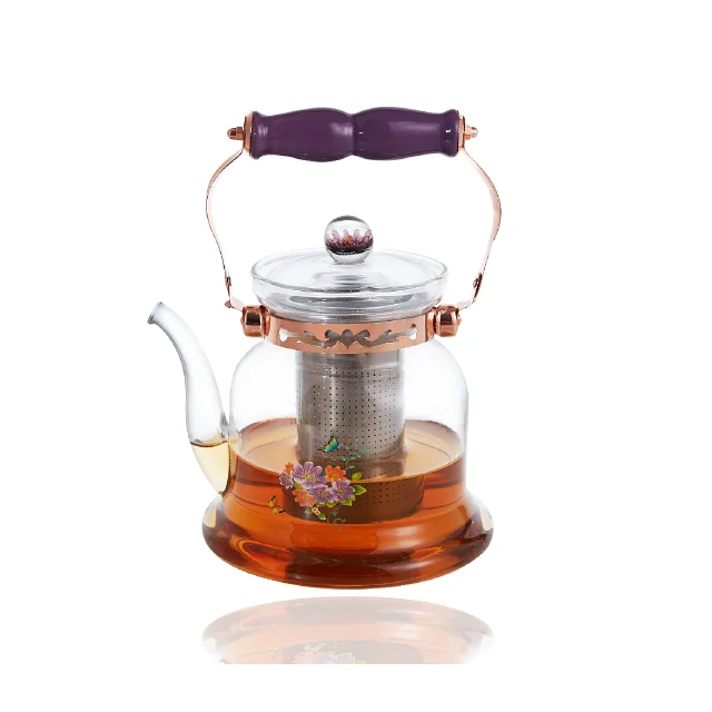 Hot sale glass teapot with S/S infuser for cooking with ceramic handle procelain handle big volume capacity high quality