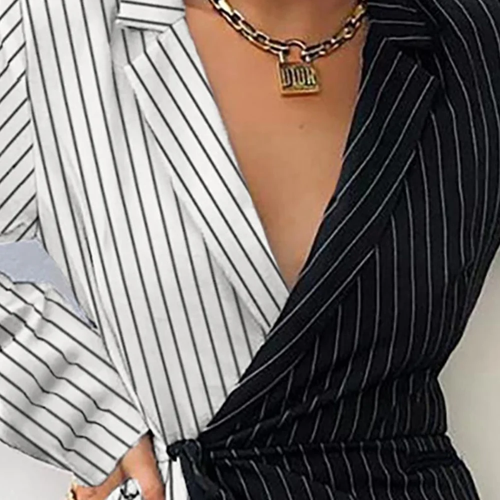 Женские пикантные полуботинки черного-белого цвета в полоску Colorblock (цветовой блок), завязанный Блейзер-накидка платье