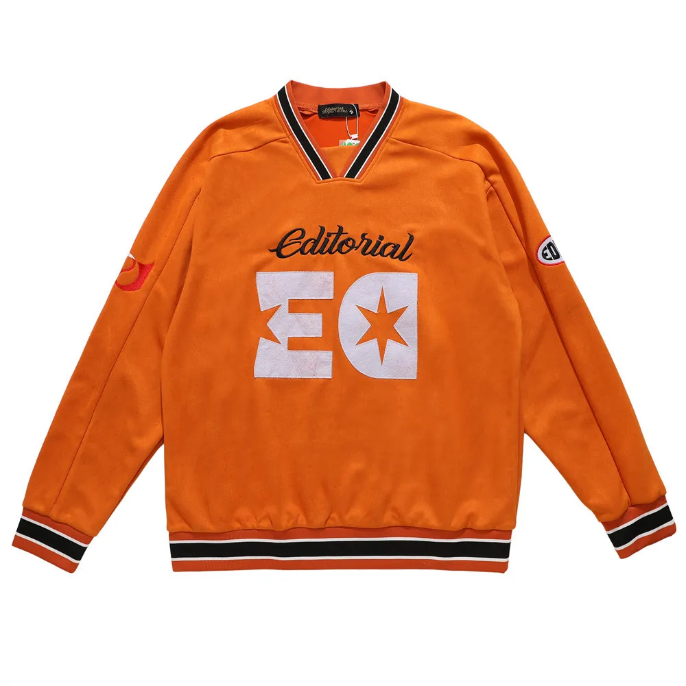 Oem Sportswear Letter Patch V-Neck Long-Sleeved Tshirts Custom Logo Sports Casual T-Shirts Embroidery Cotton Bottoming Shirts