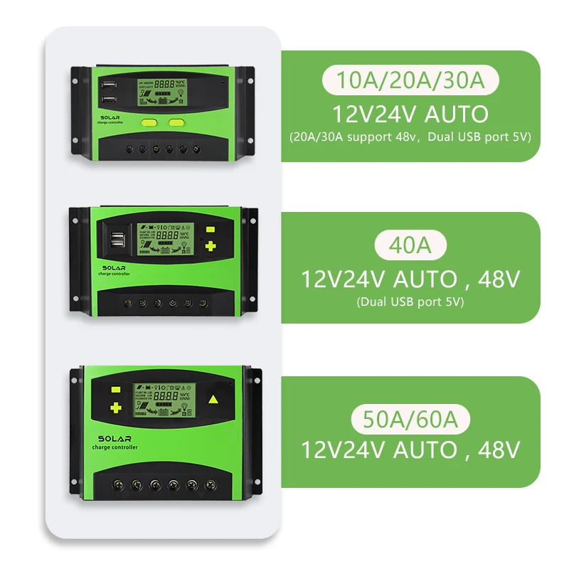Smart 12v 24v Auto Solar Panel Charger Regulator For Lead Acid Battery 20a 30a 40a 50a 60a PWM Solar Charge Controller