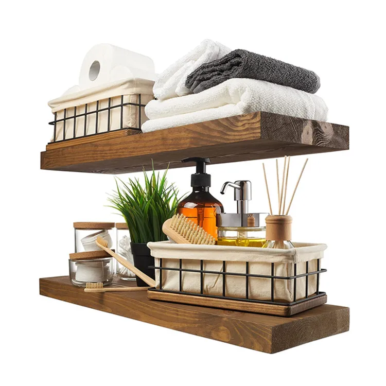 Set Of 2 Wide Wooden Storage Brackets Solid Wood Wall Mounted Floating Shelf For Living Room Bedroom Kitchen Bathroom