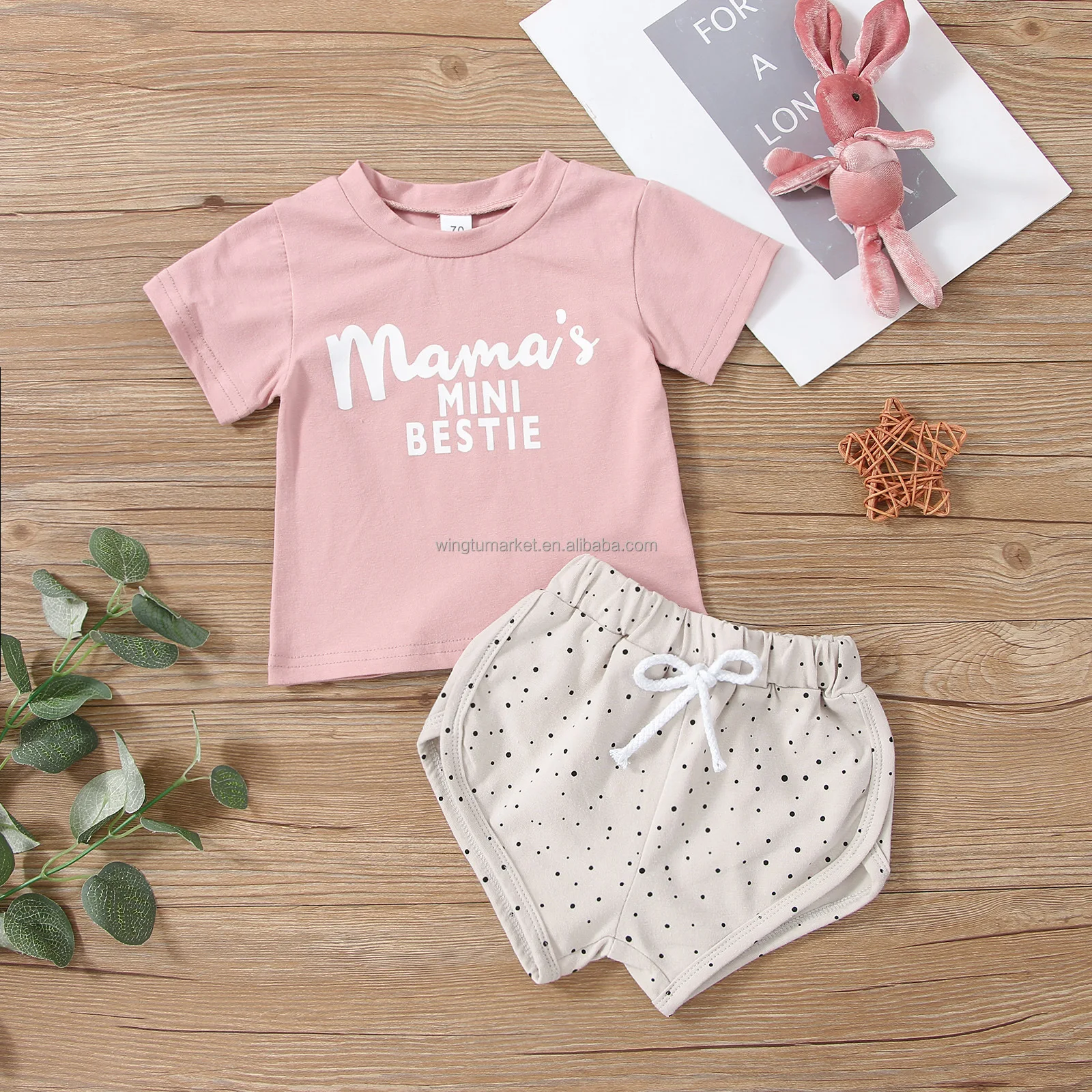 Custom Made or I Love Mama Best Friends Baby Boys Girls Toddler Kids Clothes Polka Dot Shorts Soft T-Shirts Letter Designer Shoes Summer Kids Girls Clothing Sets