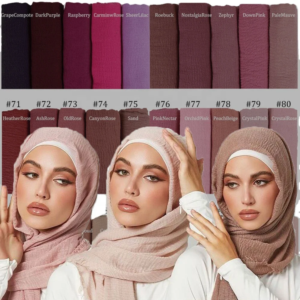 90*180cm Women Muslim Crinkle Hijab Scarf Soft Cotton Headscarf Islamic Head Wraps Women Hijab Femme Musulman 105 Colors