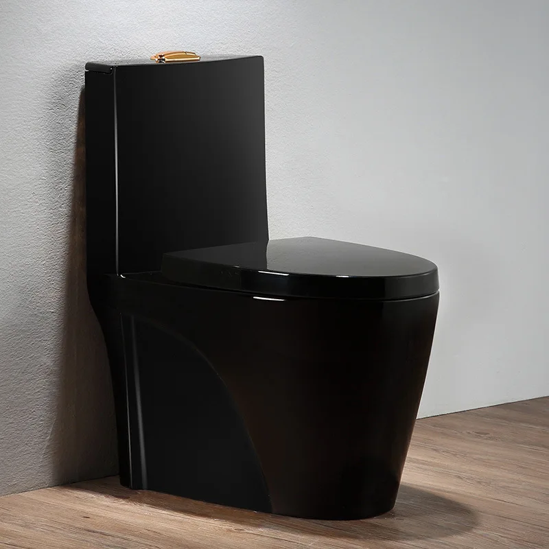 Black color modern bathroom water closet floor wc S trap porcelain toilet bowl set one piece ceramic sanitary ware black toilet