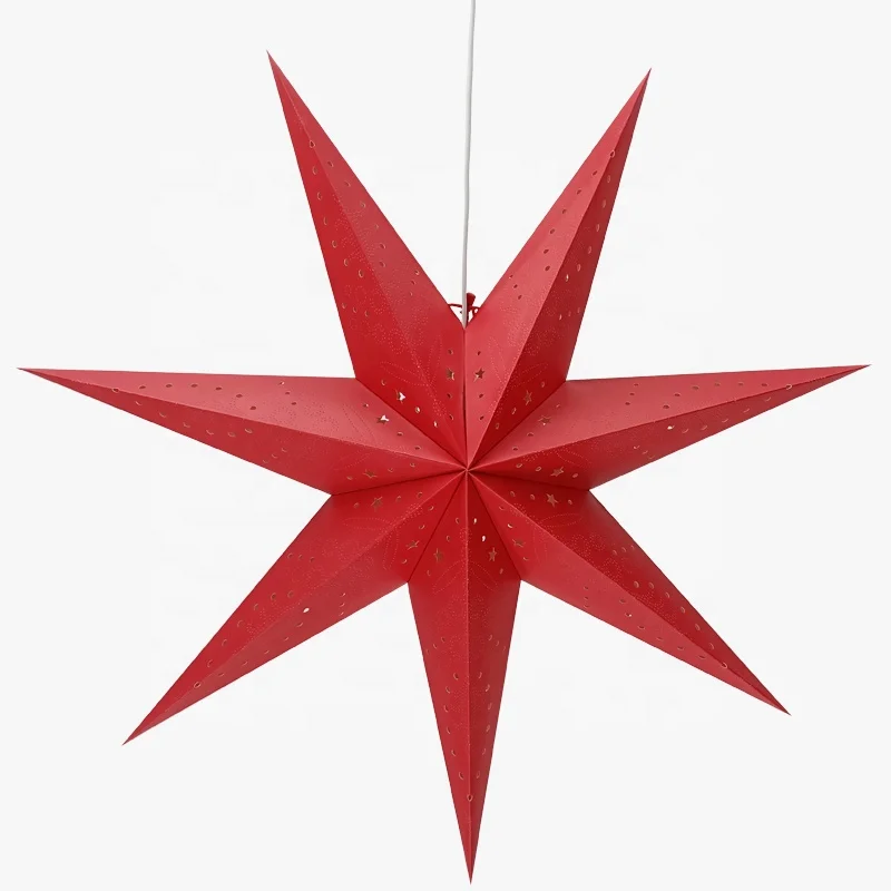 Red Embroidered Paper Star Light Decor Large Hanging Paper Star Lantern Christma Decoration