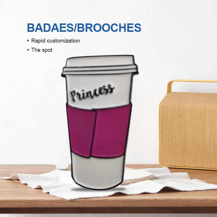 
Custom Drink Coffee Shape Zinc Alloy Brooch For Gift 