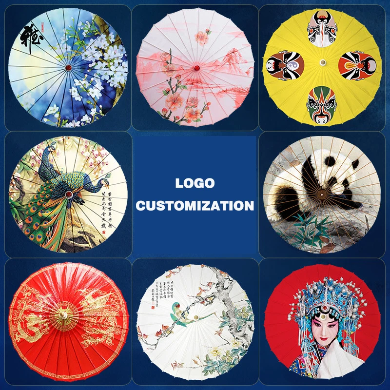 Chinese Classical Style Decorative Flower Oil Paper Fabric Umbrella Bamboo Craft Silk Cloth Umbrella